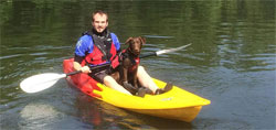 Paddling the Feelfree Nomad Sport sit on top kayak with a dog